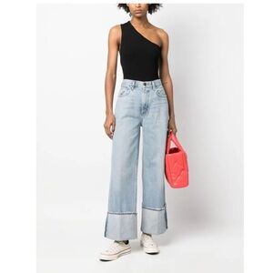 👖 Goldsign Folded-Edge Wide Leg Jeans Women’s 28 High Rise Blue Designer 👖